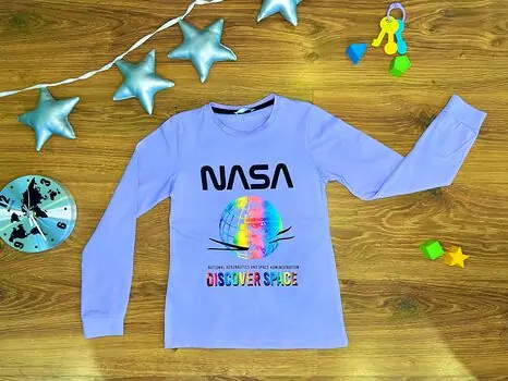 NASA DISCOVER SPACE 723410 LIGHT BLUE ALG გრძელ მკლავიანი მაისური