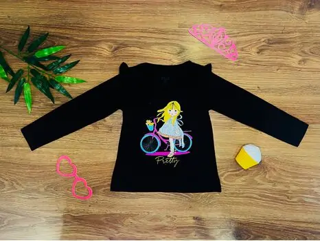 PRETTY GIRL WITH BICYCLE BLACK 523404 ALG გრძელ მკლავიანი მაისური