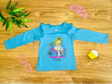 PRETTY GIRL WITH BICYCLE BLUE 523404 ALG გრძელ მკლავიანი მაისური
