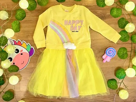 HAPPY DAY ELBISE MINILOOX YELLOW 23605 საბავშვო კაბა