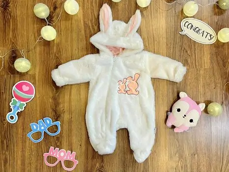 Cute Bunny Romper MURATBABY 7216 White ახალშობილის რომპერი