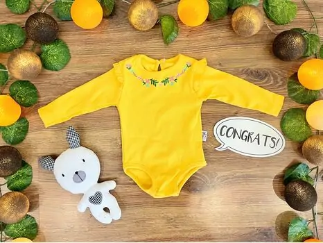 Embroidered Flowers Muratbaby 7073 Yellow ჩვილის ბოდე