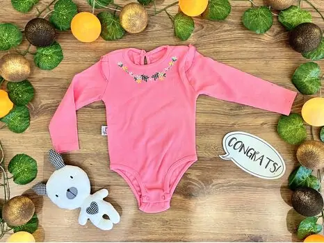 Embroidered Flowers Muratbaby 7073 Pink ჩვილის ბოდე