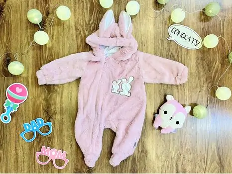 Cute Bunny Romper MURATBABY 7216 Pink ახალშობილის რომპერი