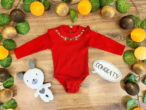 Embroidered Flowers Muratbaby 7073 Red ჩვილის ბოდე