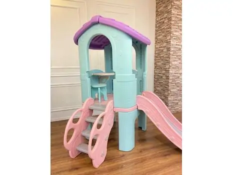 HOUSE WITH SLIDE UN-PG14 Pink საბავშო სათამაშო სახლი სასრიალოთი, 3 image