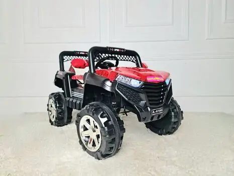 Kids Jeep Red -ელექტრო მანქანა ტყავის სავარძლით