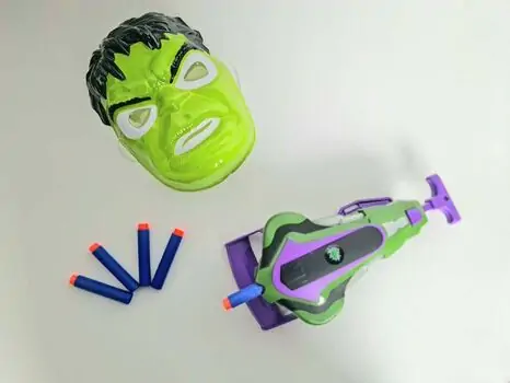 HULK MASK WITH SOFT BULLET LAUNCHER 564-934 MARVEL-ის სუპერგმირი ჰალკის ბლასტერი და ნიღაბი, 3 image