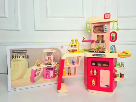 Light Luxury Kitchen Set Red Toy For Kids 868B ფუნქციური საბავშვო სამზარეულო