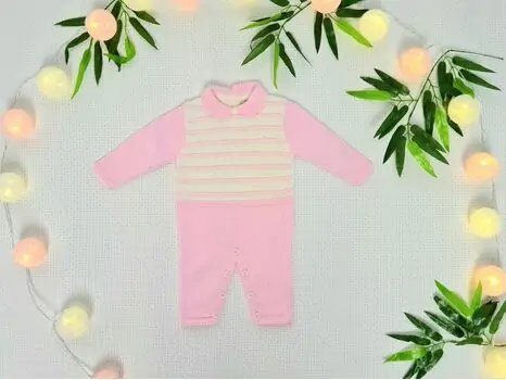 Baby Knitted Bodysuit Pink Caramini 1123 ახალშობილის რომპერი