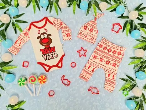 New Year Rudolf 3in1 Set 0280 ჩვილის სამოსის ნაკრები