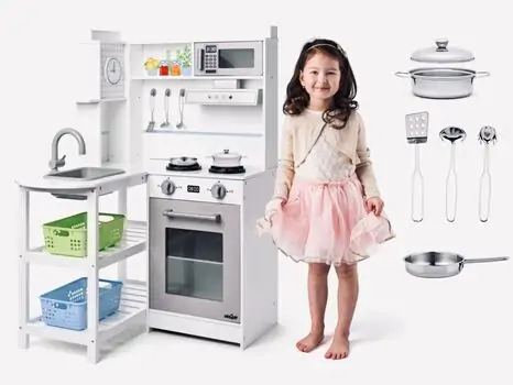 Toy Wooden Kitchen With Accessories TX1191 საბავშვო ხის სამზარეულო