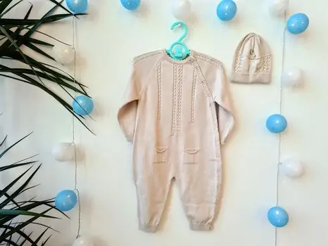 Caramell baby knitted romper საბავშვო რომპერი 8283 light beige