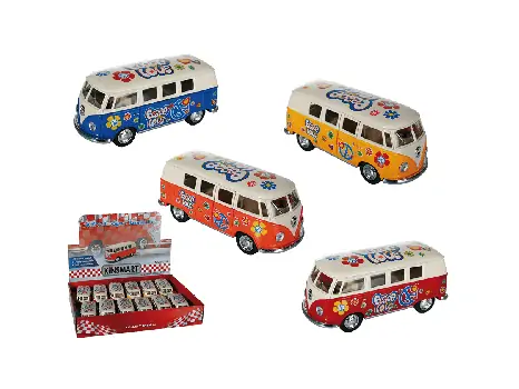 Volkswagen Classical Bus 1962 Peace & Love სათამაშო ვინტაჟური საკოლექციო მანქანა