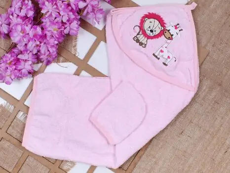 Bobix Hooded Towel Little Animals Pink საბავშვო პირსახოცი, 2 image