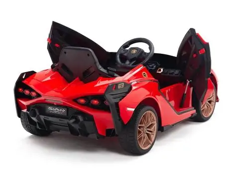 KikkaBoo Officially Licensed Lamborgini Sian Red - ელექტრო მანქანა კაუჩუკის საბურავებით და ტყავის სავარძლით, 9 image
