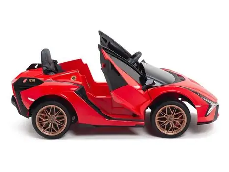 KikkaBoo Officially Licensed Lamborgini Sian Red - ელექტრო მანქანა კაუჩუკის საბურავებით და ტყავის სავარძლით, 4 image
