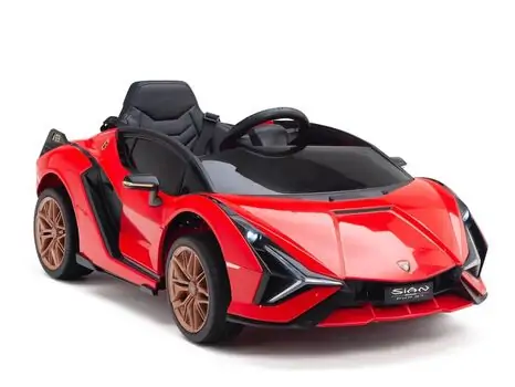 KikkaBoo Officially Licensed Lamborgini Sian Red - ელექტრო მანქანა კაუჩუკის საბურავებით და ტყავის სავარძლით