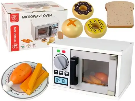 Wooden Toy Microwave Oven  - სათამაშო ხის მიკროტალღური ღუმელი აქსესუარებით, 3 image