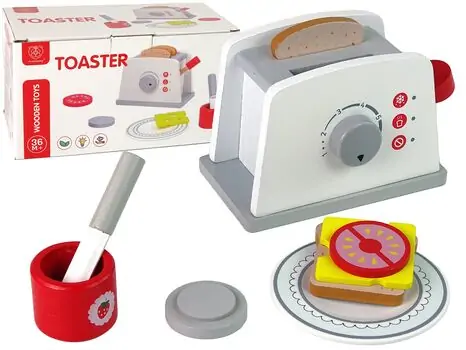 Wooden Toy Toaster - სათამაშო ხის ტოსტერი აქსესუარებით, 2 image