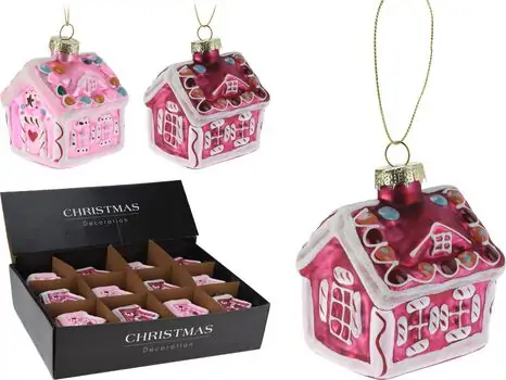 Christmas Decoration Set House Pink And Dark Pink 12pcs ნაძვის ხის სათამაშოები