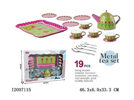 Beautiful Green/Pink Metal Tea Set -  სათამაშო ჩაის ნაკრები აქსესუარებით, 3 image