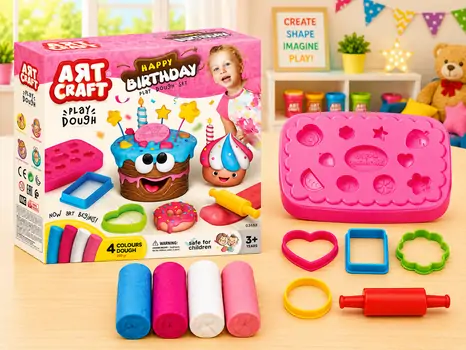 Dede ART CRAFT 03683 HAPPY BIRTHDAY DOUGH SET 200 GR საბავშვო პლასტელინების ნაკრები