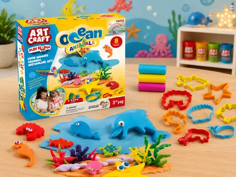 Dede 03574 ART CRAFT OCEAN ANIMALS PLAY DOUGH SET 150 GR საბავშვო პლასტელინების ნაკრები