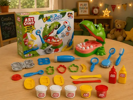 Dede ARTCRAFT DINO DENTIST PLAY DOUGH SET საბავშვო პლასტელინების ნაკრები 03677