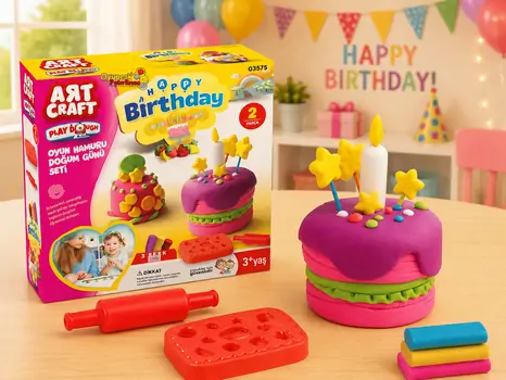 Dede 03575 ART CRAFT BIRTHDAY PLAY DOUGH SET 150 GR საბავშვო პლასტელინების ნაკრები