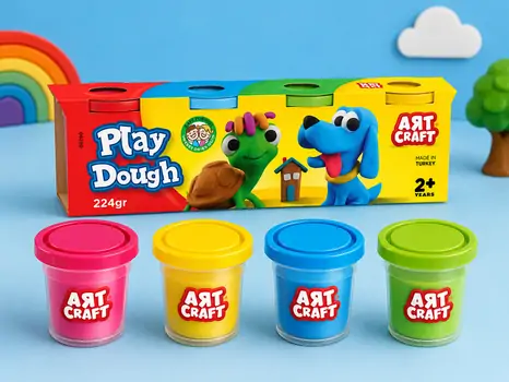 Dede 03280 ART CRAFT PLAY DOUGH 4 TUB PACK (224 GR) საბავშვო პლასტელინის ნაკრები