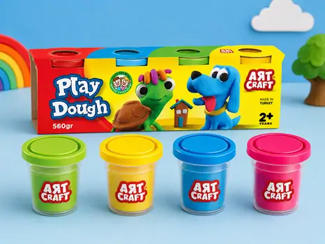 Dede 03281 ART CRAFT PLAY DOUGH 4 TUB PACK (560  GR) საბავშვო პლასტელინის ნაკრები