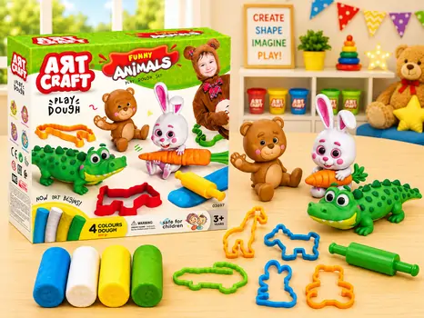 Dede ART CRAFT FUNNY ANIMALS DOUGH SET 200 GR საბავშვო პლასტელინის ნაკრები 03697