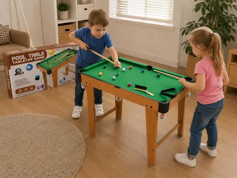 Wooden Gaming Pool Table With 2 Cues - სათამაშო ხის ბილიარდი