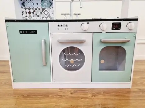 Moni Toys 7257 Wooden kitchen with lights, microwave and sink საბავშვო ხის სათამაშო სამზარეულო, 3 image