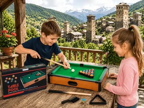 Wooden Tabletop Pool With 2 Cues - სათამაშო ხის ბილიარდი