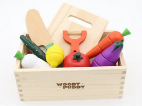 Wooden Box With chopping board set And Accsesoriess - ხის სათამაშო ყუთი დასაჭრელი ბოსტნეულით და აქსესუარებით, 2 image
