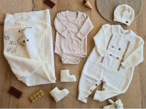 Cute Knitted 5 In 1 Set White - ჩვილის სამოსის ნაკრები, 2 image