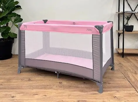 Cangaroo Folding cot Solo Pink საბავშვო ერთ დონიანი საწოლ-მანეჟი