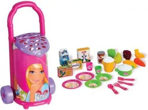 Dede 01508 BAZAAR TROLLEY BARBIE 25 pcs სათამაშო ურიკა სამზარეულოს აქსესუარებით