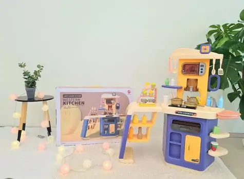 Light Luxury Kitchen Set Blue Toy For Kids 868A ფუნქციური საბავშვო სამზარეულო