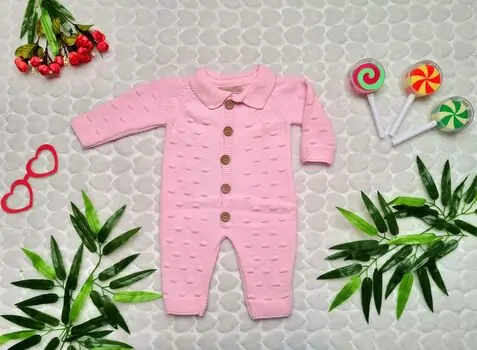 Baby Knitted Bodysuit Pink Caramini 1126 ახალშობილის რომპერი