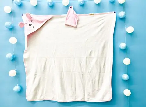 ATES BABY hooded towel bear ახალშობილის პირსახოცი 2141 pink