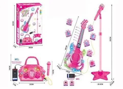 Amazing Lighting Guitar Set With Microphone And Bag - სათამაშო გიტარა მიკროფონით, ჩანთით და განათებით