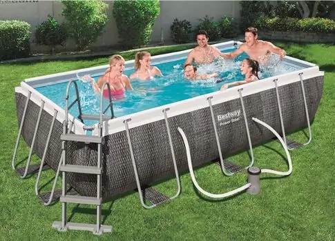 Bestway 56721 Power Steel Rectangular Pool Set With Cartridge Filter And Ladder კარკასული აუზი კარტრიჯული ფილტრით და კიბით