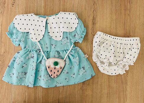 Vintage Dress 3in1 Set ახალშობილის ტანსაცმლის ნაკრები JIKKO 3305 Blue