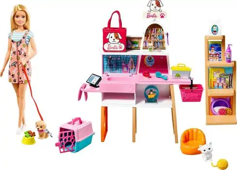 Barbie Doll and Pet Shop Play Set MTL-GRG90 ბარბის შინაური ცხოველების მაღაზია