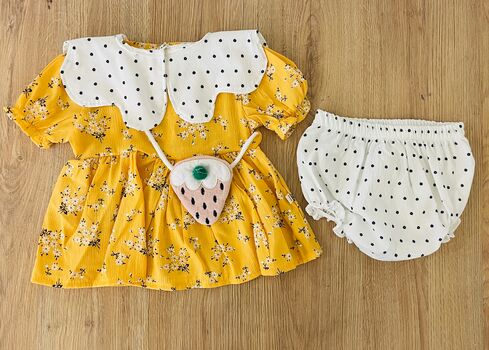 Vintage Dress 3in1 Set ახალშობილის ტანსაცმლის ნაკრები JIKKO 3305 Yellow