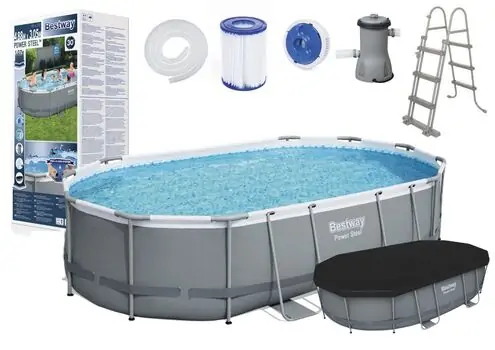 Bestway 56448 Power Steel With Filter Pump and ladder -კარკასული აუზი კარტრიჯული ფილტრით, კიბით და აქესუარებით