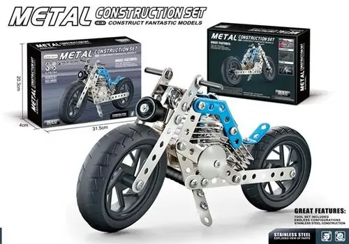Metal Building Blocks Assembled Motorcycle Blue 6608 სათამაშო კონსტრუქტორი მოტოციკლეტი, 2 image